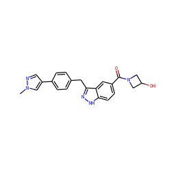 Cn1cc(-c2ccc(Cc3n[nH]c4ccc(C(=O)N5CC(O)C5)cc34)cc2)cn1 ZINC000653737500