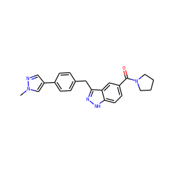 Cn1cc(-c2ccc(Cc3n[nH]c4ccc(C(=O)N5CCCC5)cc34)cc2)cn1 ZINC000653725002