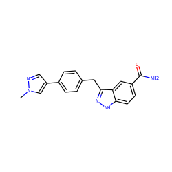 Cn1cc(-c2ccc(Cc3n[nH]c4ccc(C(N)=O)cc34)cc2)cn1 ZINC000584617786