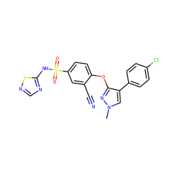 Cn1cc(-c2ccc(Cl)cc2)c(Oc2ccc(S(=O)(=O)Nc3ncns3)cc2C#N)n1 ZINC000095585685