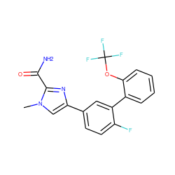 Cn1cc(-c2ccc(F)c(-c3ccccc3OC(F)(F)F)c2)nc1C(N)=O ZINC000058581110