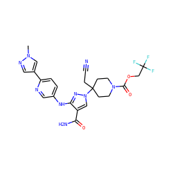 Cn1cc(-c2ccc(Nc3nn(C4(CC#N)CCN(C(=O)OCC(F)(F)F)CC4)cc3C(N)=O)cn2)cn1 ZINC000218406977