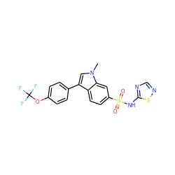 Cn1cc(-c2ccc(OC(F)(F)F)cc2)c2ccc(S(=O)(=O)Nc3ncns3)cc21 ZINC000205423864