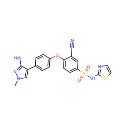 Cn1cc(-c2ccc(Oc3ccc(S(=O)(=O)Nc4nccs4)cc3C#N)cc2)c(N)n1 ZINC000095582229