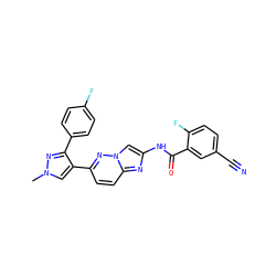 Cn1cc(-c2ccc3nc(NC(=O)c4cc(C#N)ccc4F)cn3n2)c(-c2ccc(F)cc2)n1 ZINC001772652940