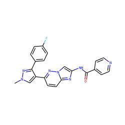 Cn1cc(-c2ccc3nc(NC(=O)c4ccncc4)cn3n2)c(-c2ccc(F)cc2)n1 ZINC000220887447