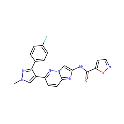 Cn1cc(-c2ccc3nc(NC(=O)c4ccno4)cn3n2)c(-c2ccc(F)cc2)n1 ZINC001772618857