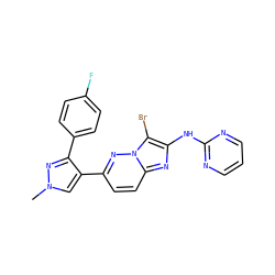 Cn1cc(-c2ccc3nc(Nc4ncccn4)c(Br)n3n2)c(-c2ccc(F)cc2)n1 ZINC000220888119