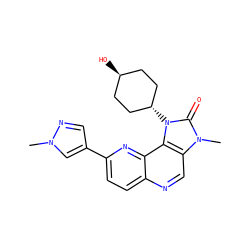 Cn1cc(-c2ccc3ncc4c(c3n2)n([C@H]2CC[C@H](O)CC2)c(=O)n4C)cn1 ZINC000261191040