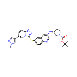 Cn1cc(-c2ccc3nnc(Sc4ccc5ncc(N[C@H]6CCN(C(=O)OC(C)(C)C)C6)cc5c4)n3c2)cn1 ZINC000261076545