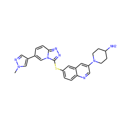 Cn1cc(-c2ccc3nnc(Sc4ccc5ncc(N6CCC(N)CC6)cc5c4)n3c2)cn1 ZINC000204936736