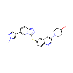 Cn1cc(-c2ccc3nnc(Sc4ccc5ncc(N6CCC(O)CC6)cc5c4)n3c2)cn1 ZINC000204983426