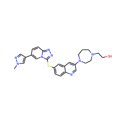 Cn1cc(-c2ccc3nnc(Sc4ccc5ncc(N6CCCN(CCO)CC6)cc5c4)n3c2)cn1 ZINC000204946513