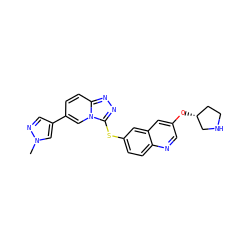 Cn1cc(-c2ccc3nnc(Sc4ccc5ncc(O[C@@H]6CCNC6)cc5c4)n3c2)cn1 ZINC000218856923
