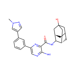 Cn1cc(-c2cccc(-c3cnc(N)c(C(=O)NC4[C@H]5CC6C[C@H]4CC(O)(C6)C5)n3)c2)cn1 ZINC000101503400