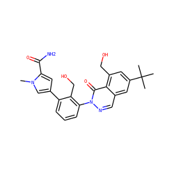 Cn1cc(-c2cccc(-n3ncc4cc(C(C)(C)C)cc(CO)c4c3=O)c2CO)cc1C(N)=O ZINC000143513295