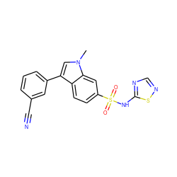 Cn1cc(-c2cccc(C#N)c2)c2ccc(S(=O)(=O)Nc3ncns3)cc21 ZINC000205428486