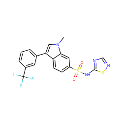 Cn1cc(-c2cccc(C(F)(F)F)c2)c2ccc(S(=O)(=O)Nc3ncns3)cc21 ZINC000205422045