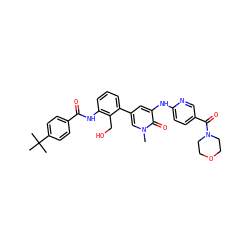 Cn1cc(-c2cccc(NC(=O)c3ccc(C(C)(C)C)cc3)c2CO)cc(Nc2ccc(C(=O)N3CCOCC3)cn2)c1=O ZINC000063539617