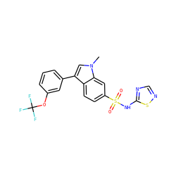 Cn1cc(-c2cccc(OC(F)(F)F)c2)c2ccc(S(=O)(=O)Nc3ncns3)cc21 ZINC000205424093
