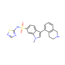 Cn1cc(-c2cccc3c2CCNC3)c2ccc(S(=O)(=O)Nc3ncns3)cc21 ZINC000096921731