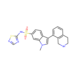 Cn1cc(-c2cccc3c2CNCC3)c2ccc(S(=O)(=O)Nc3ncns3)cc21 ZINC000205419080