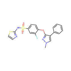 Cn1cc(-c2ccccc2)c(Oc2ccc(S(=O)(=O)Nc3nccs3)cc2F)n1 ZINC000095585590