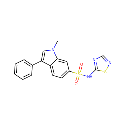 Cn1cc(-c2ccccc2)c2ccc(S(=O)(=O)Nc3ncns3)cc21 ZINC000205425139