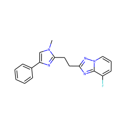 Cn1cc(-c2ccccc2)nc1CCc1nc2c(F)cccn2n1 ZINC000113424269