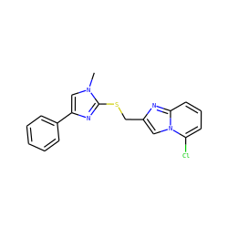 Cn1cc(-c2ccccc2)nc1SCc1cn2c(Cl)cccc2n1 ZINC000113420415