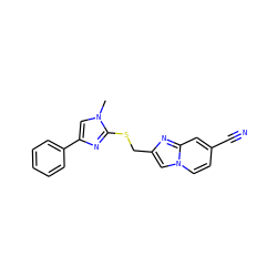 Cn1cc(-c2ccccc2)nc1SCc1cn2ccc(C#N)cc2n1 ZINC000113421326