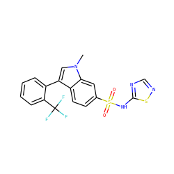 Cn1cc(-c2ccccc2C(F)(F)F)c2ccc(S(=O)(=O)Nc3ncns3)cc21 ZINC000205423928