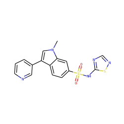 Cn1cc(-c2cccnc2)c2ccc(S(=O)(=O)Nc3ncns3)cc21 ZINC000205421931