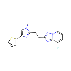 Cn1cc(-c2cccs2)nc1CCc1nc2c(F)cccn2n1 ZINC000117844413