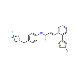 Cn1cc(-c2ccncc2/C=C/C(=O)Nc2ccc(CN3CC(F)(F)C3)cc2)cn1 ZINC001772605698