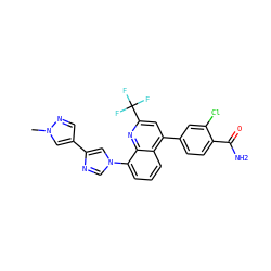 Cn1cc(-c2cn(-c3cccc4c(-c5ccc(C(N)=O)c(Cl)c5)cc(C(F)(F)F)nc34)cn2)cn1 ZINC000145539558