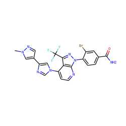 Cn1cc(-c2cn(-c3ccnc4c3c(C(F)(F)F)nn4-c3ccc(C(N)=O)cc3Br)cn2)cn1 ZINC000169703574