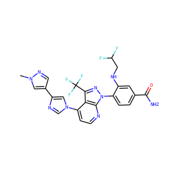 Cn1cc(-c2cn(-c3ccnc4c3c(C(F)(F)F)nn4-c3ccc(C(N)=O)cc3NCC(F)F)cn2)cn1 ZINC000169703569