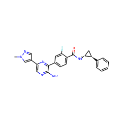 Cn1cc(-c2cnc(N)c(-c3ccc(C(=O)N[C@@H]4C[C@H]4c4ccccc4)c(F)c3)n2)cn1 ZINC001772599660