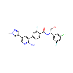 Cn1cc(-c2cnc(N)c(-c3ccc(C(=O)N[C@H](CO)c4cc(F)cc(Cl)c4)c(F)c3)c2)cn1 ZINC001772586690