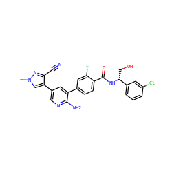 Cn1cc(-c2cnc(N)c(-c3ccc(C(=O)N[C@H](CO)c4cccc(Cl)c4)c(F)c3)c2)c(C#N)n1 ZINC001772654953