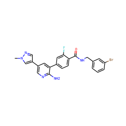 Cn1cc(-c2cnc(N)c(-c3ccc(C(=O)NCc4cccc(Br)c4)c(F)c3)c2)cn1 ZINC001772637636