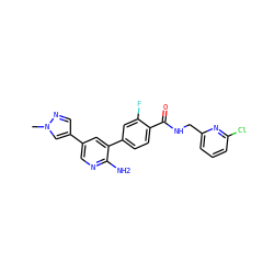 Cn1cc(-c2cnc(N)c(-c3ccc(C(=O)NCc4cccc(Cl)n4)c(F)c3)c2)cn1 ZINC001772616235