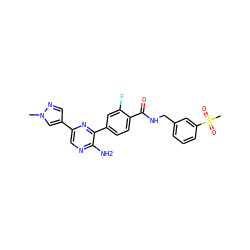 Cn1cc(-c2cnc(N)c(-c3ccc(C(=O)NCc4cccc(S(C)(=O)=O)c4)c(F)c3)n2)cn1 ZINC001772585602