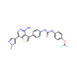 Cn1cc(-c2cnc(N)c3c(-c4ccc(NC(=O)Nc5ccc(OC(F)F)cc5)cc4)csc23)cn1 ZINC000063298139