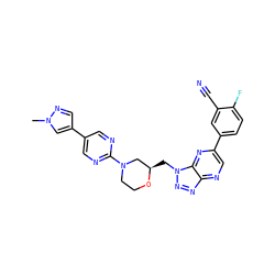 Cn1cc(-c2cnc(N3CCO[C@H](Cn4nnc5ncc(-c6ccc(F)c(C#N)c6)nc54)C3)nc2)cn1 ZINC001772618354