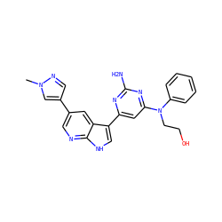 Cn1cc(-c2cnc3[nH]cc(-c4cc(N(CCO)c5ccccc5)nc(N)n4)c3c2)cn1 ZINC000169700743