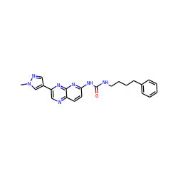 Cn1cc(-c2cnc3ccc(NC(=O)NCCCCc4ccccc4)nc3n2)cn1 ZINC000169704081