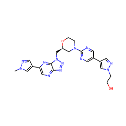 Cn1cc(-c2cnc3nnn(C[C@@H]4CN(c5ncc(-c6cnn(CCO)c6)cn5)CCO4)c3n2)cn1 ZINC000210685242