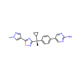 Cn1cc(-c2nc([C@@](C)(c3ccc(-c4cnc(N)nc4)cc3)C3CC3)no2)cn1 ZINC000143733474